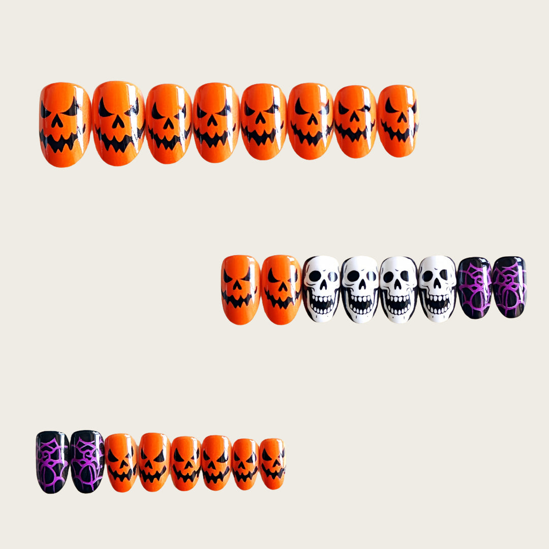 Halloween Kunstnägel Im Kreativen Kürbis- und Schädel-Design Karnz