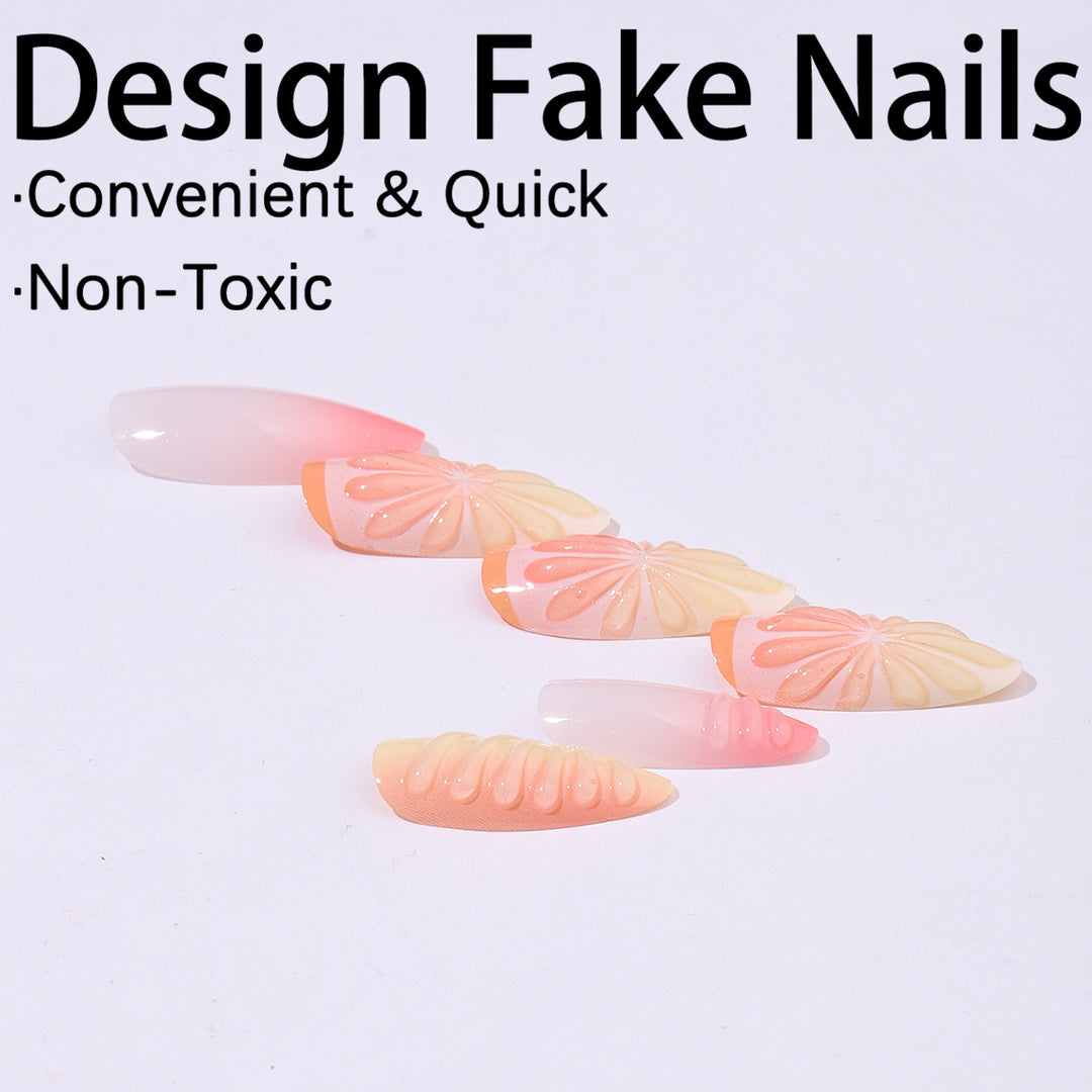 Kreatives Nagelset mit sanften Ombre-Effekten und eleganten Verzierungselementen Karnz