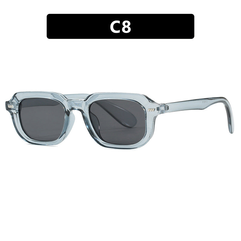 Damen quadratische Sonnenbrille mit hochglänzendem transparentem Rahmen und polarisierenden Gläsern Karnz