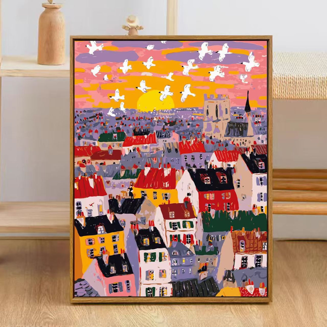 Bunte Stadt Skyline Kunstdruck Karnz