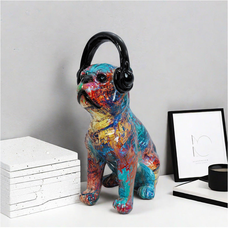 Kreative Bulldoggen Skulptur mit Kopfhörern Karnz