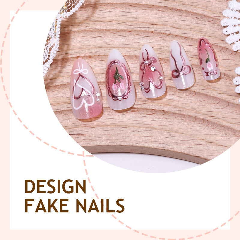 Kunstnagelset mit romantischen Herzen und Schleifen-Design Karnz