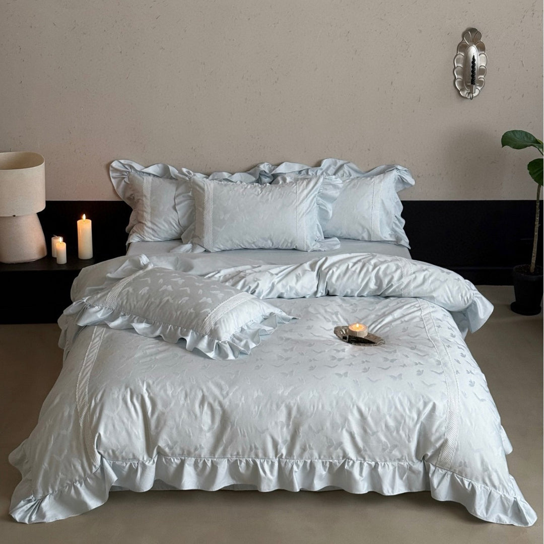 Rüschen Jacquard Schmetterlings Baumwollsatin Bettwäsche Set