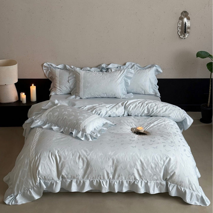 Rüschen Jacquard Schmetterlings Baumwollsatin Bettwäsche Set