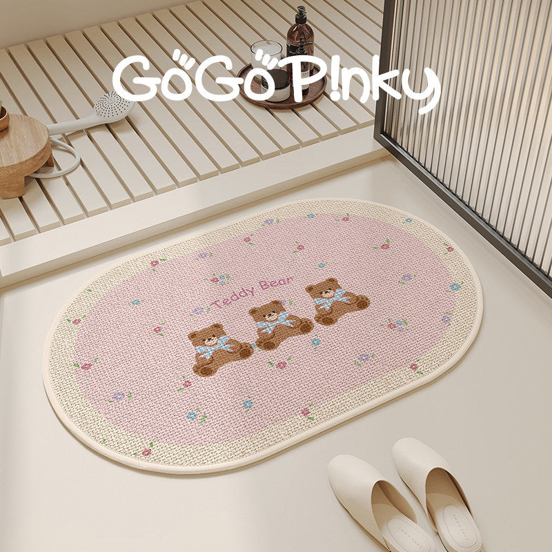 Plush Embroidered Teddy Chenille Non-Slip Bath Mat