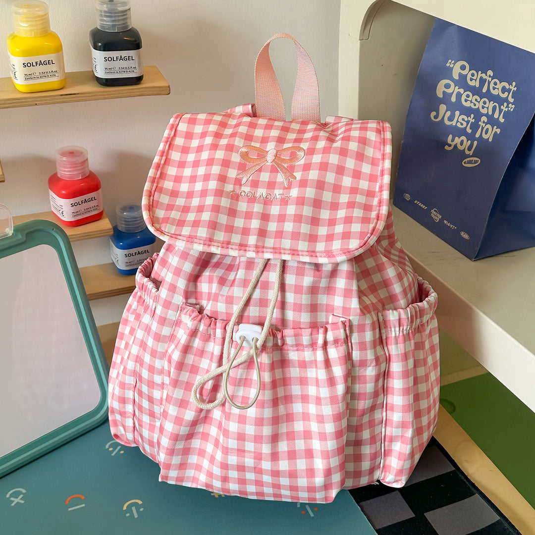 Süßer Karomuster-Zugbeutel Rucksack Karnz