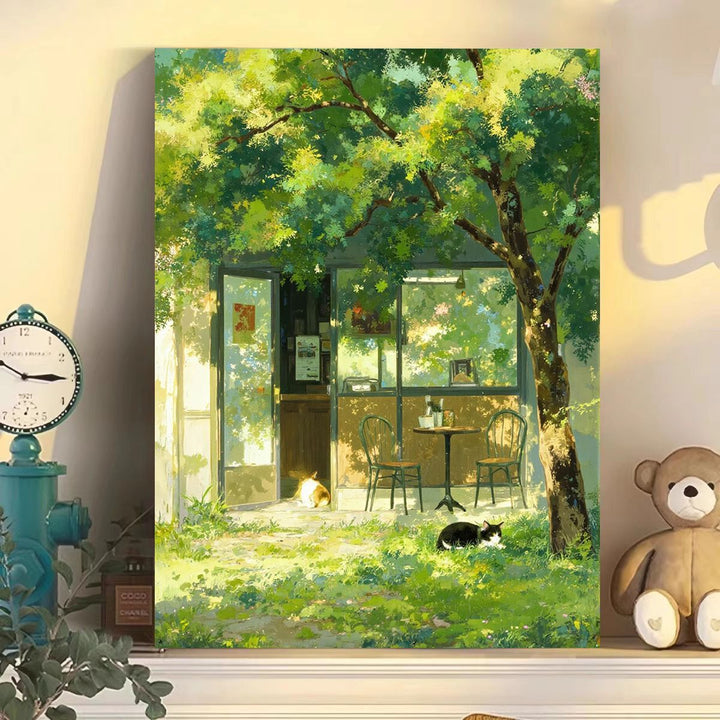 Gemütliche Café-Szene Leinwandkunst Karnz