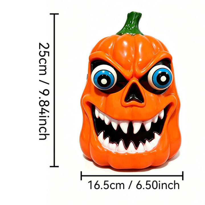 Gruselige Halloween-Kürbis-Dekorfigur mit Süßigkeitenfach, LED-Augen und markantem Gruselgesicht