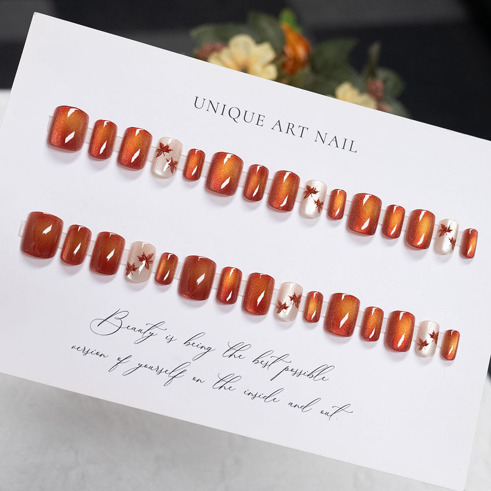 Herbst-inspirierte glanzvolle Press-On-Nagelset