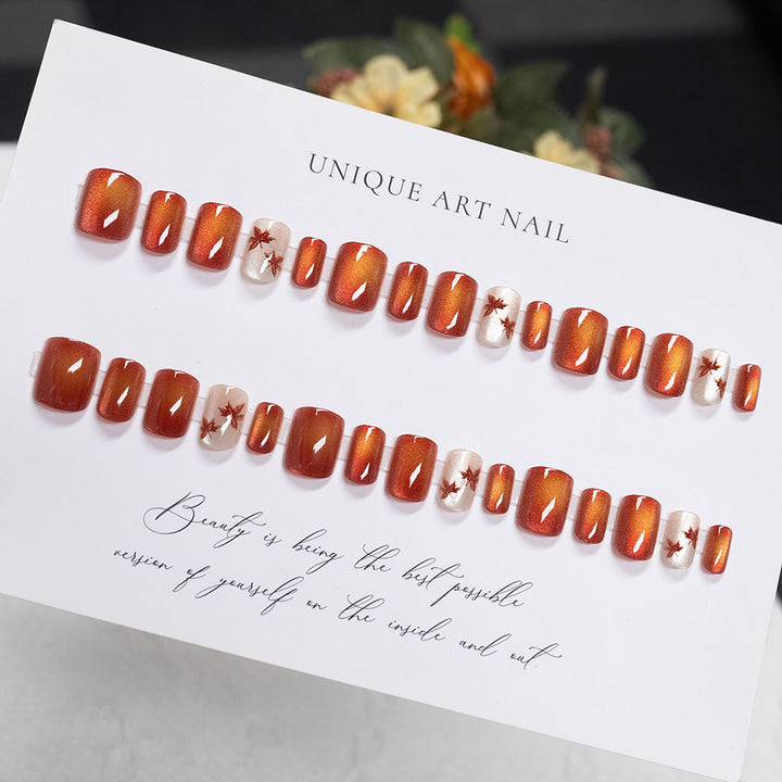 Herbst-inspirierte glanzvolle Press-On-Nagelset