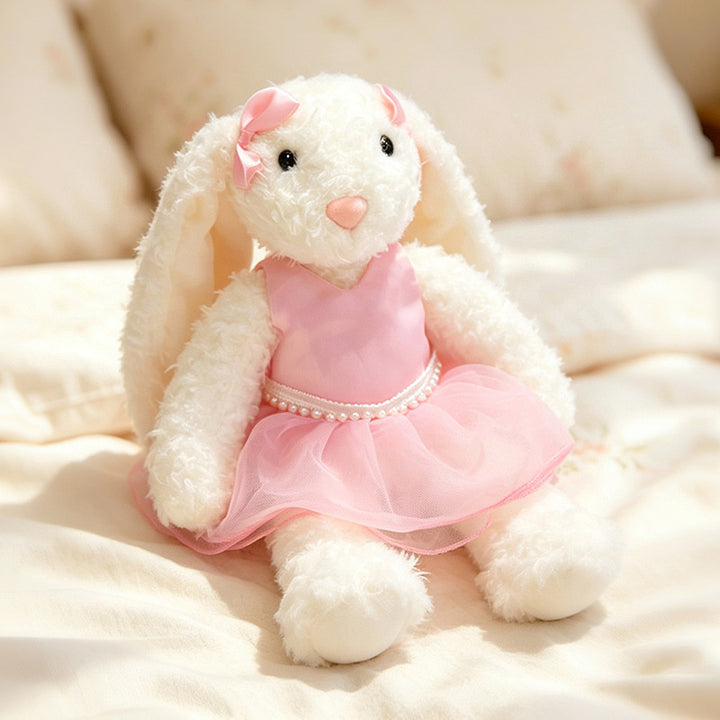 Plüsch Blumenfutter Ohr Bunny Plüschspielzeug mit besticktem Gesicht und lockigem Kunstpelz Karnz