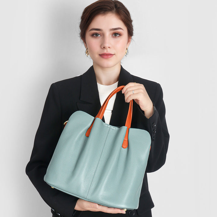Gepunktetes Leder Arbeits-Tote mit kontrastierenden Obergriffen