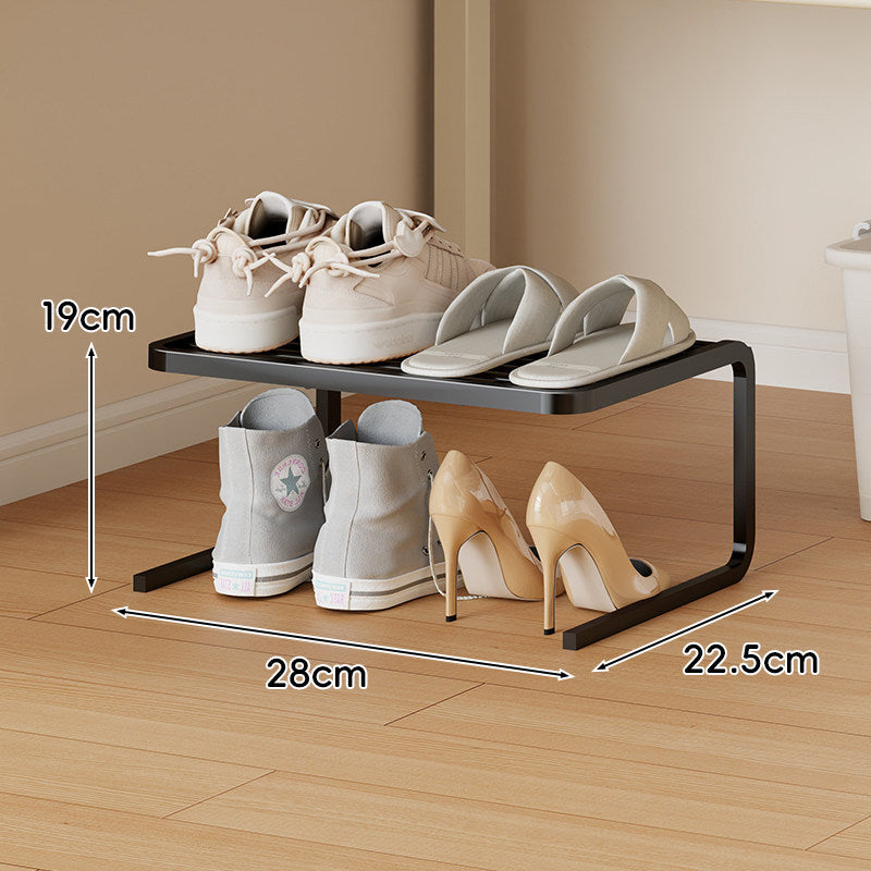Kompakter Low-Profile Zwei-Ebenen Metall Schuh-Organizer Regal