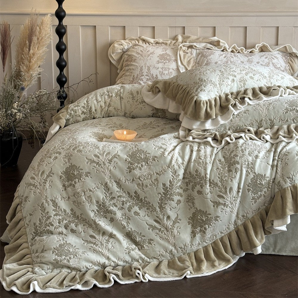 Rüschensamtbesatz Jacquard Damast Bettbezug Set