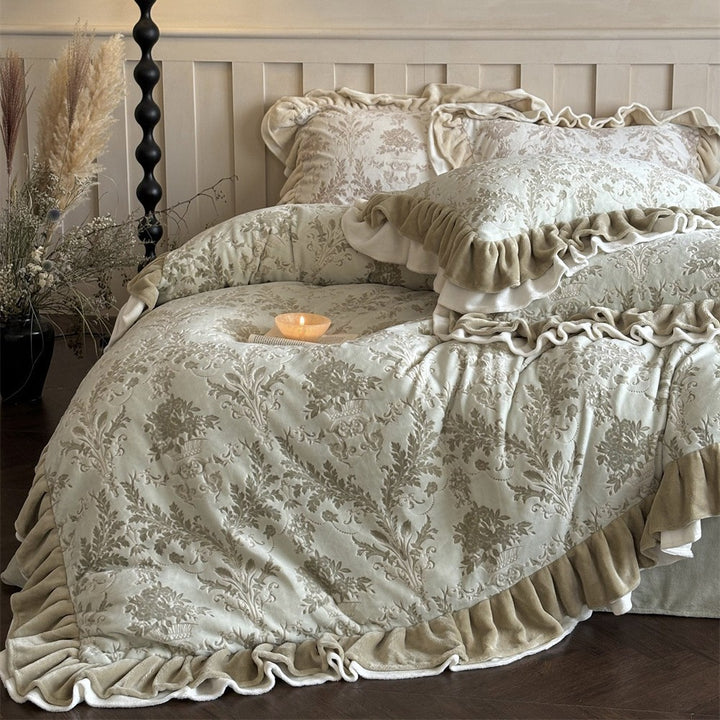 Rüschensamtbesatz Jacquard Damast Bettbezug Set