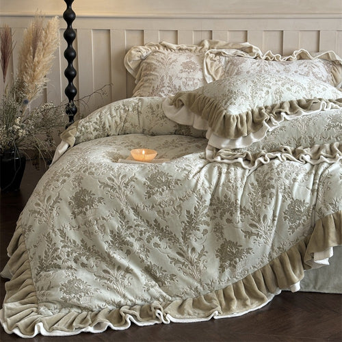 Rüschensamtbesatz Jacquard Damast Bettbezug Set