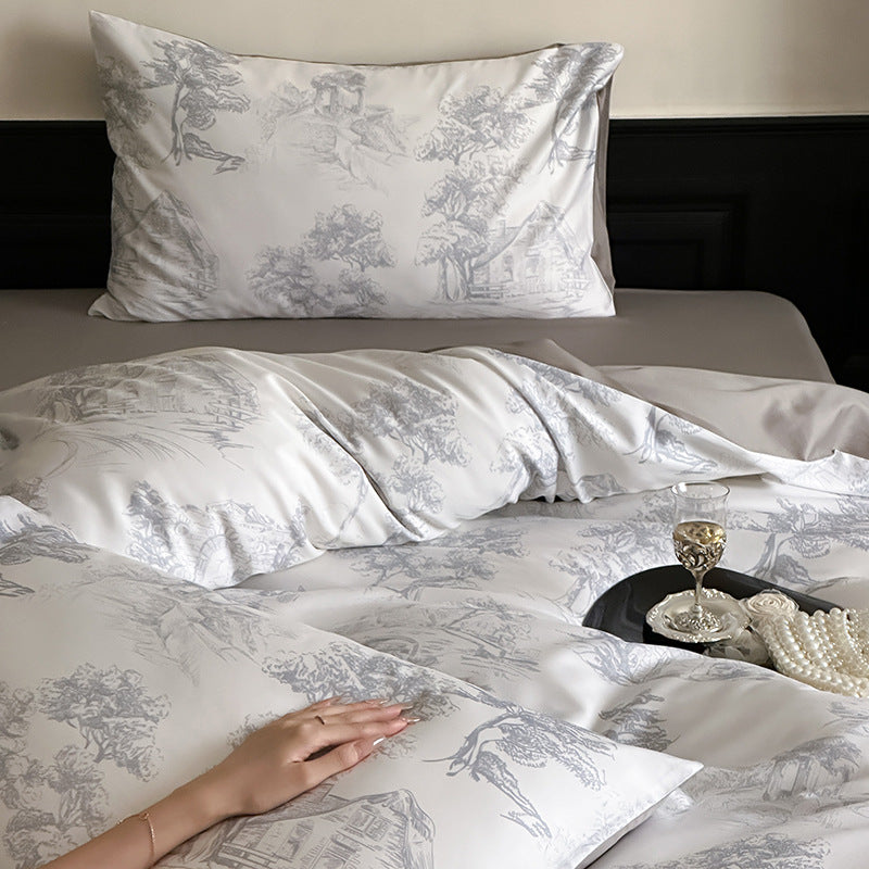 Wendbare Premium-Satin-Bettwäsche-Garnitur mit botanischem Aquarellprint und extraweichem Griff