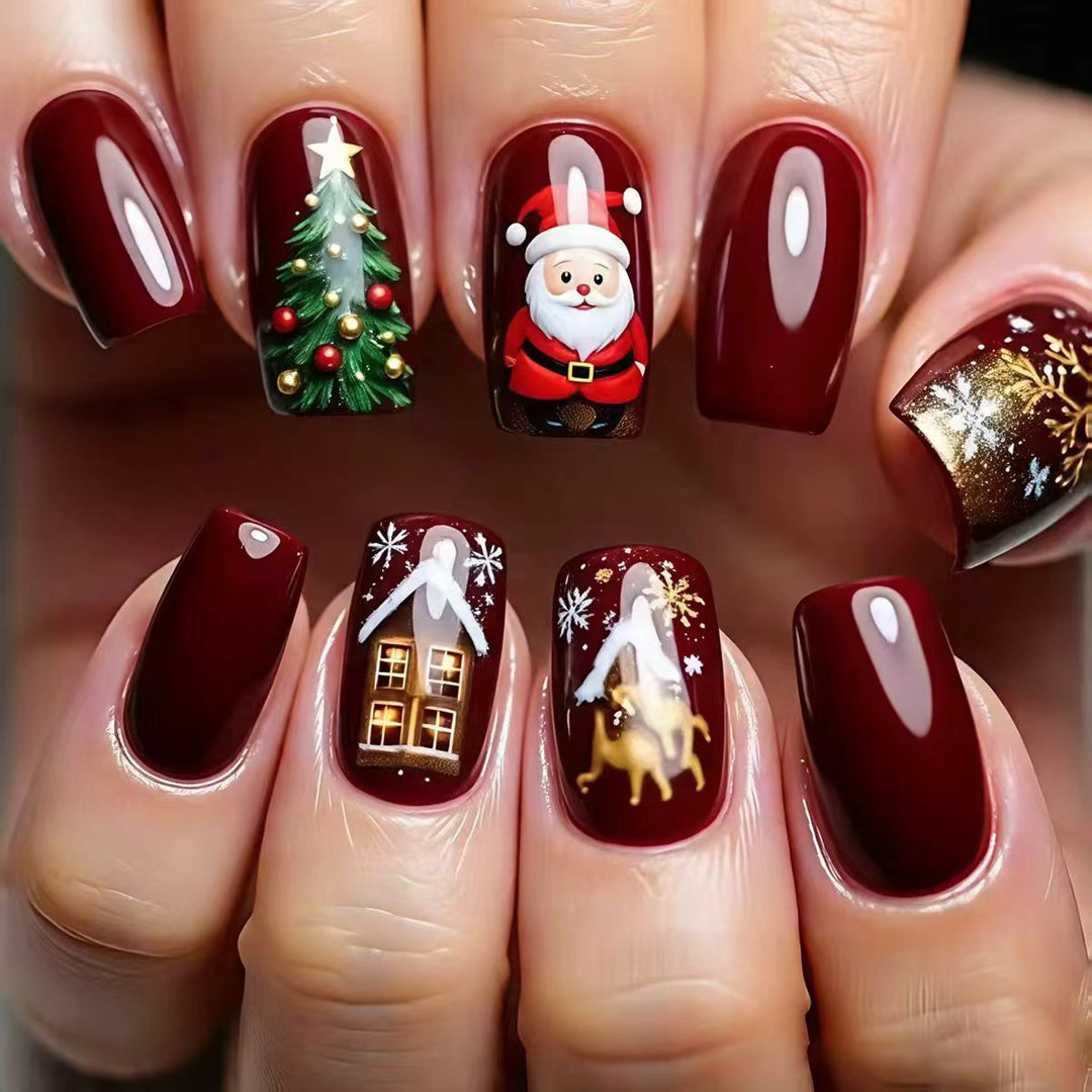 Kunstnägel mit Festlichem Weihnachtsmotiv Karnz