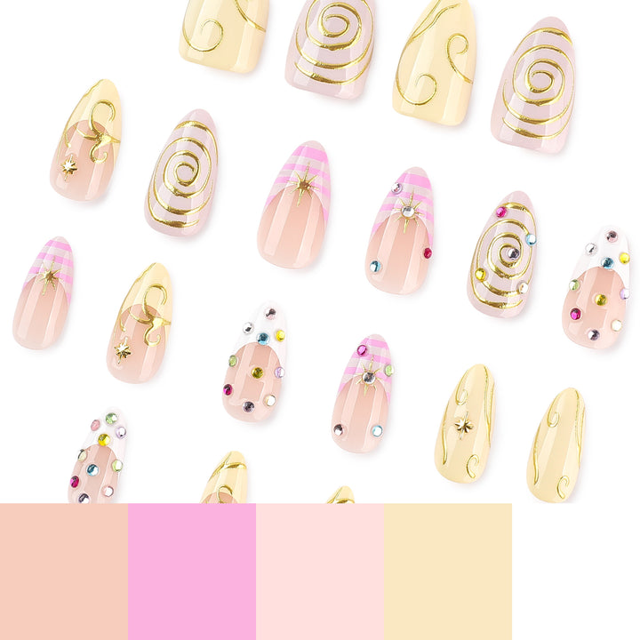 Kunstvolle Nagelkunst mit Glitzer- und Spiral-Design Karnz