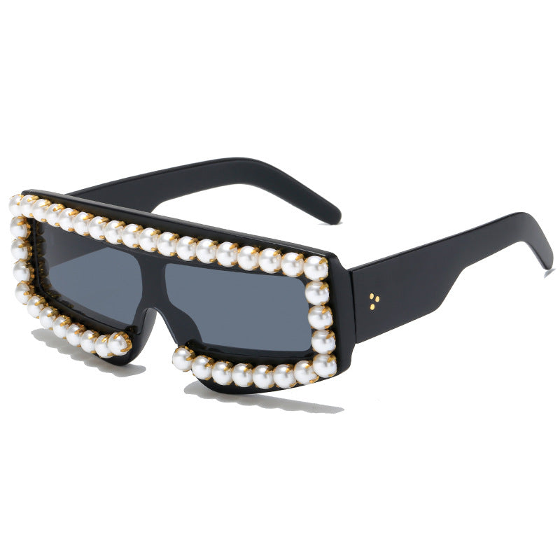 Damen modische Sonnenbrille mit Perlen-Applikationen Karnz