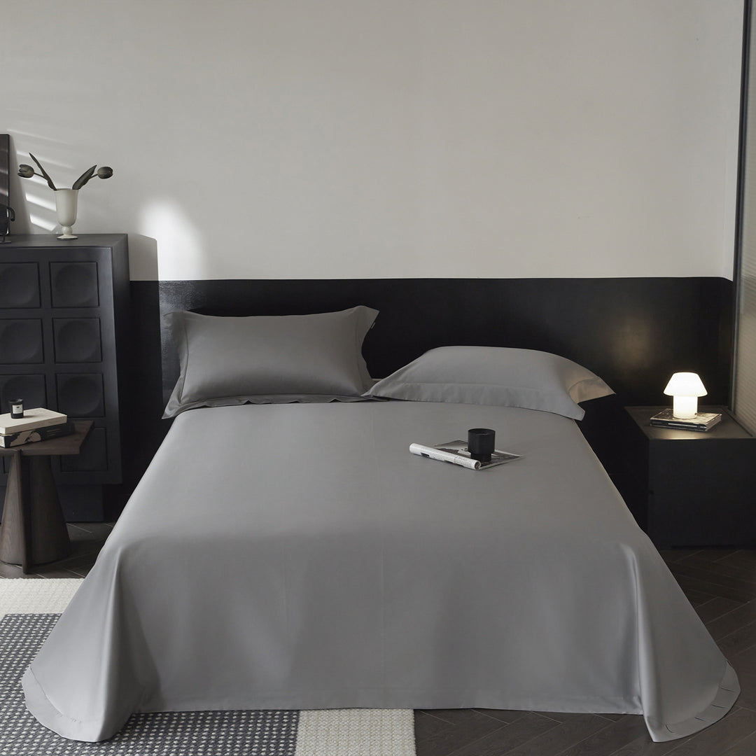 Hotel-Stil Langstapel-Baumwoll-Percale Bettlaken-Set mit tiefem Spannbettlaken und Oxford-Kissenbezügen