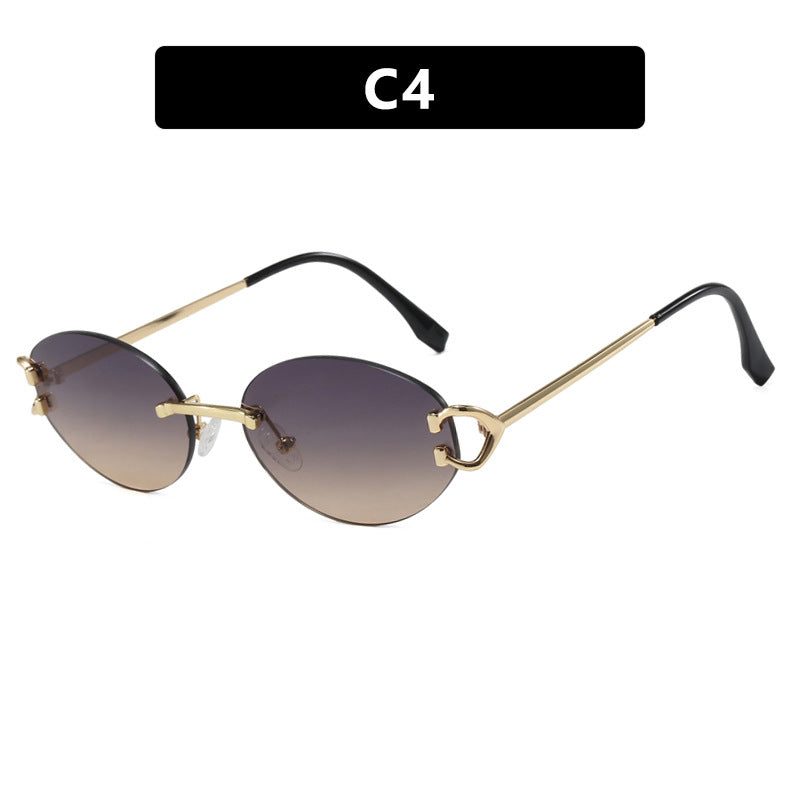 Damen elegante ovalförmige Sonnenbrille mit modischem Metallrahmen Karnz