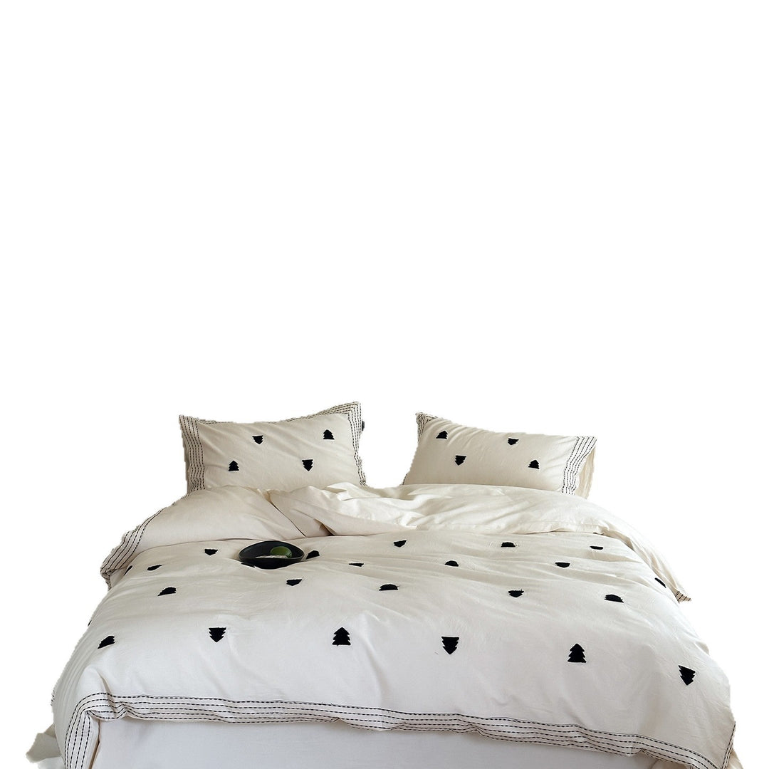 Bestickte Baumwoll Bettwäsche Set mit kontrastierenden Troddel Motiven