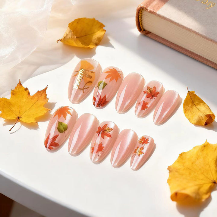 Herbstlaub-inspiriertes Press-On-Nagelset