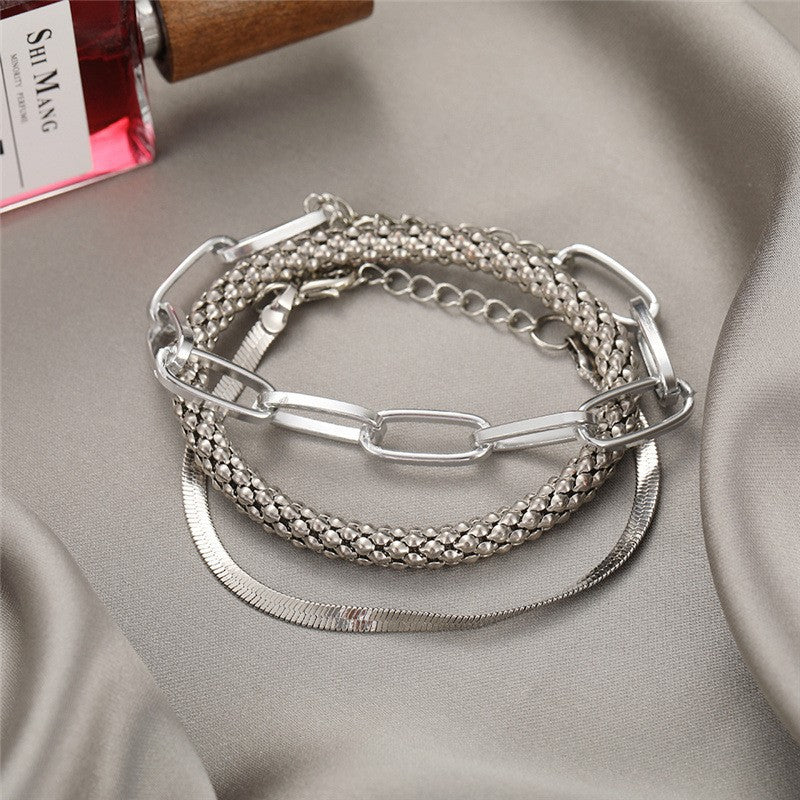 Multi-Texturiertes Silberkettenarmband-Set Karnz