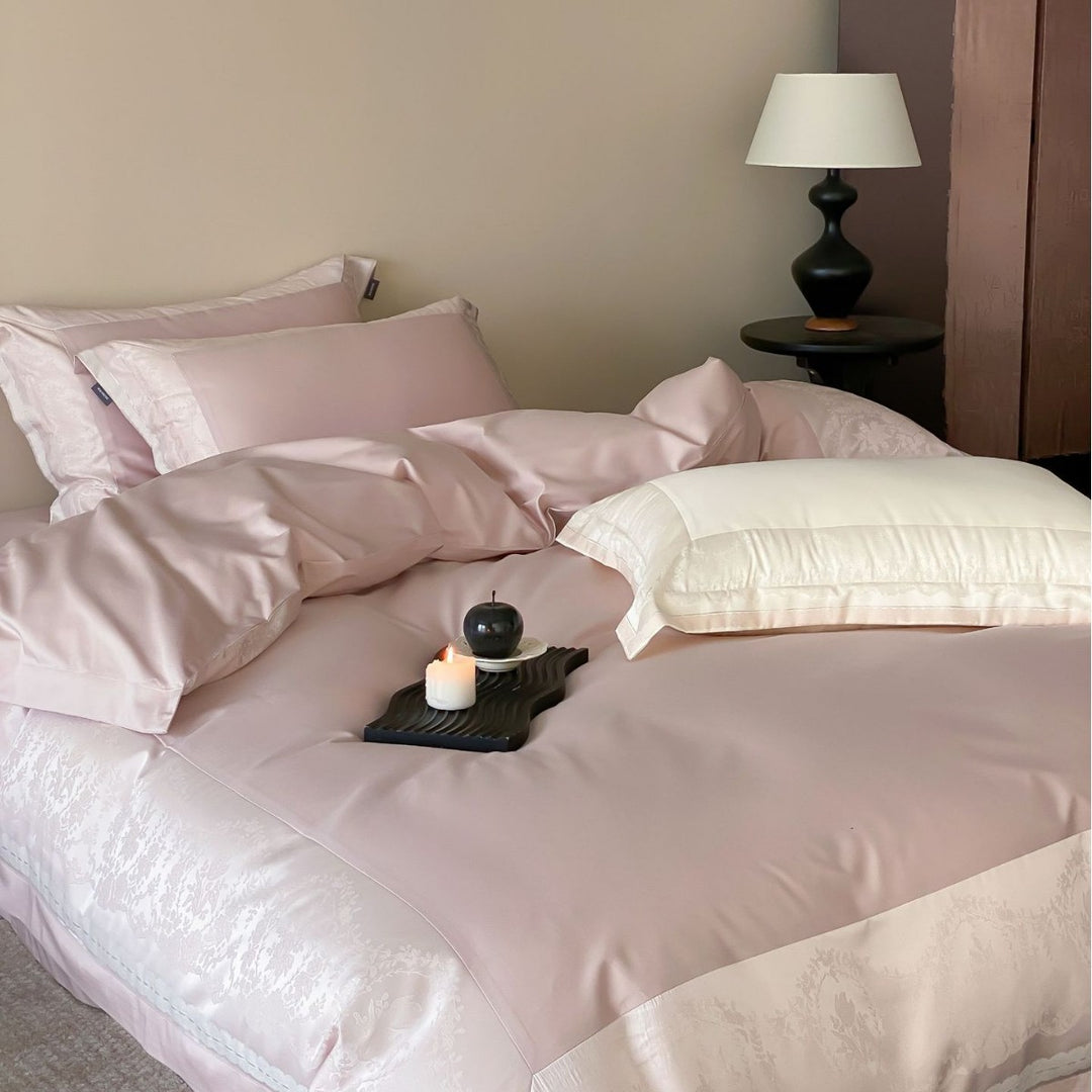Luxus Satin Baumwoll Bettbezug Set mit Jacquard Bordüre