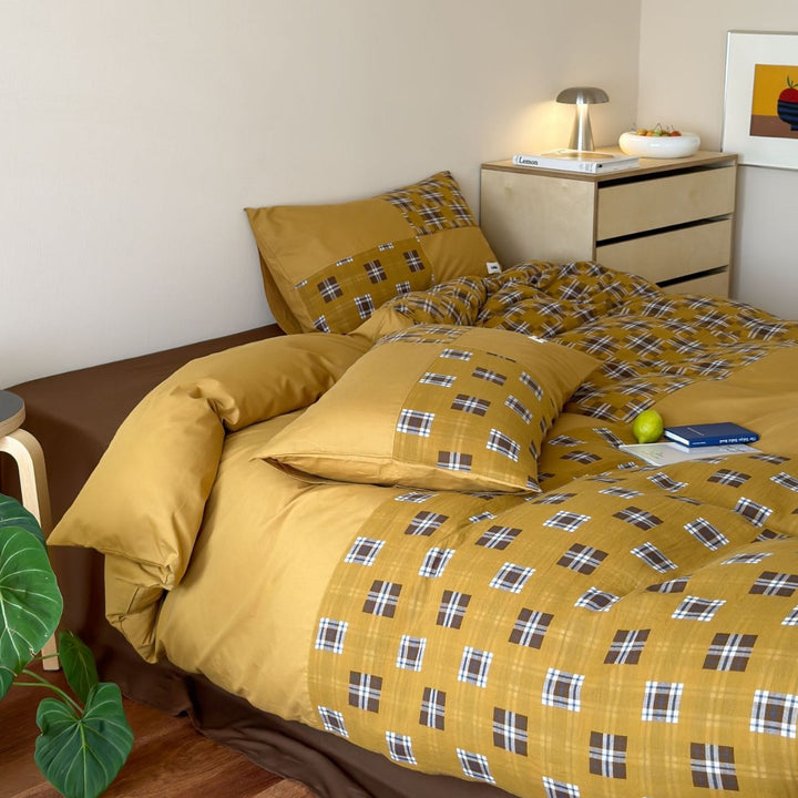 Wendbare Karierter Patchwork Bettbezugset mit weichem gebürstetem Mikrofaser