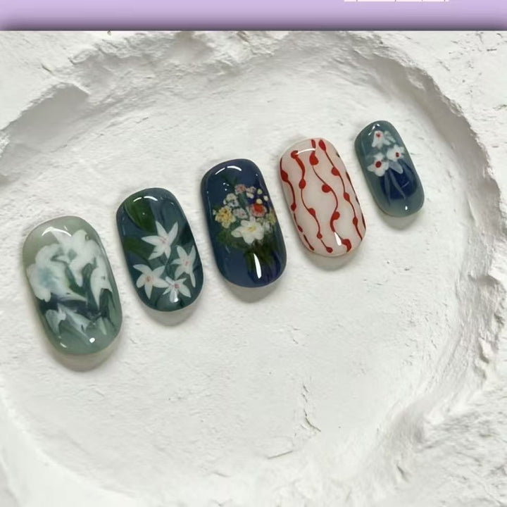 Künstlerisches katzenmotiviertes Press-On-Nagelkunstset Karnz