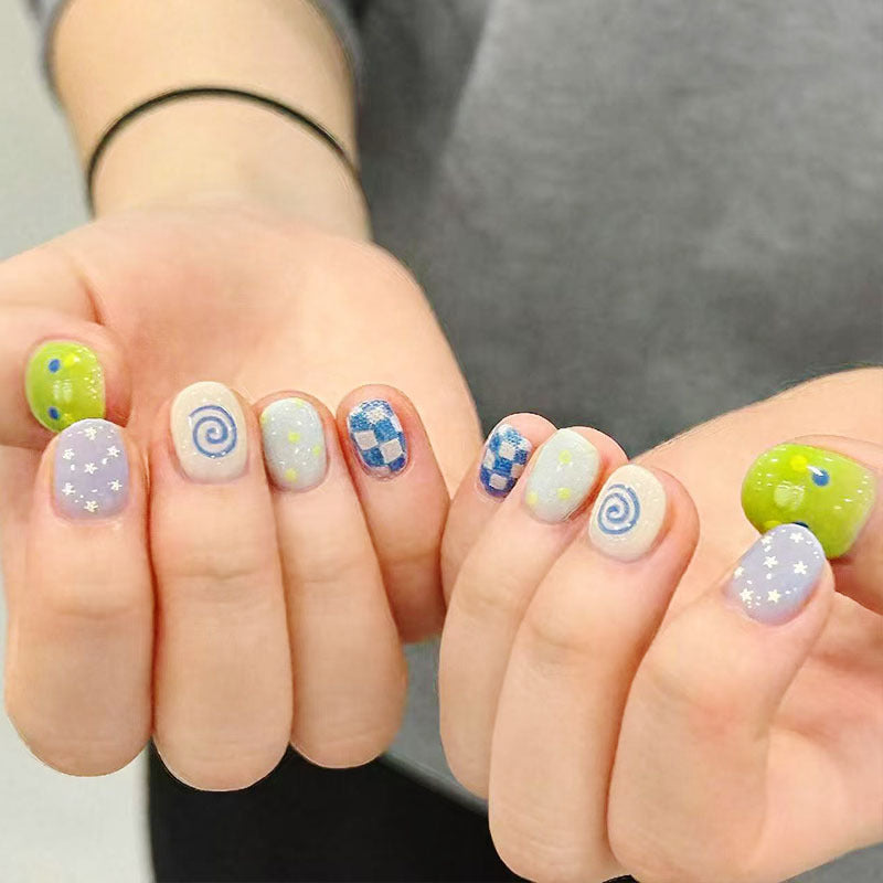 Künstlerisches katzenmotiviertes Press-On-Nagelkunstset Karnz