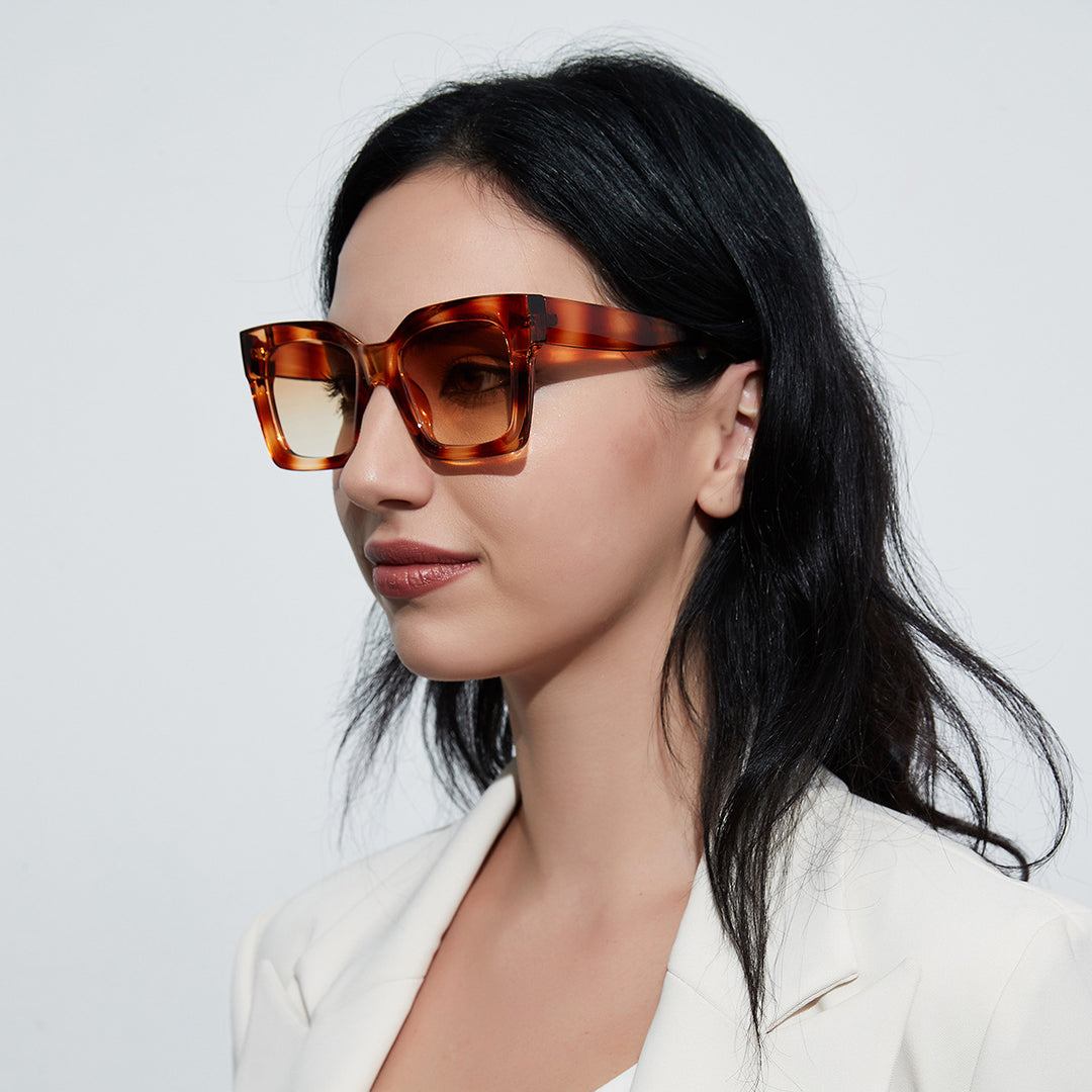 Damen modische quadratische Sonnenbrille mit transparentem Rahmen Karnz