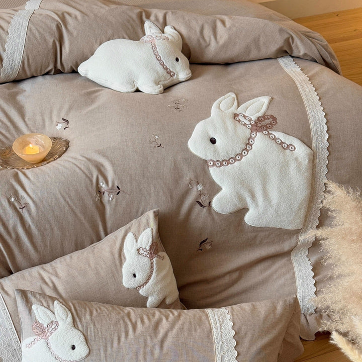 Linen Bestickte Rüschende Bettwäsche Set