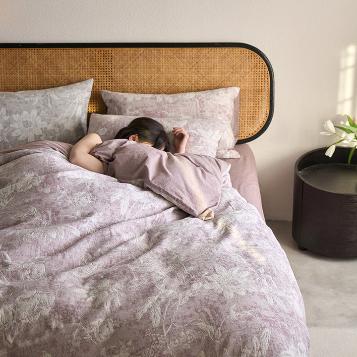 Wendbares Baumwoll-Bettwäscheset mit floralem Toile-Print und Leinenoptik