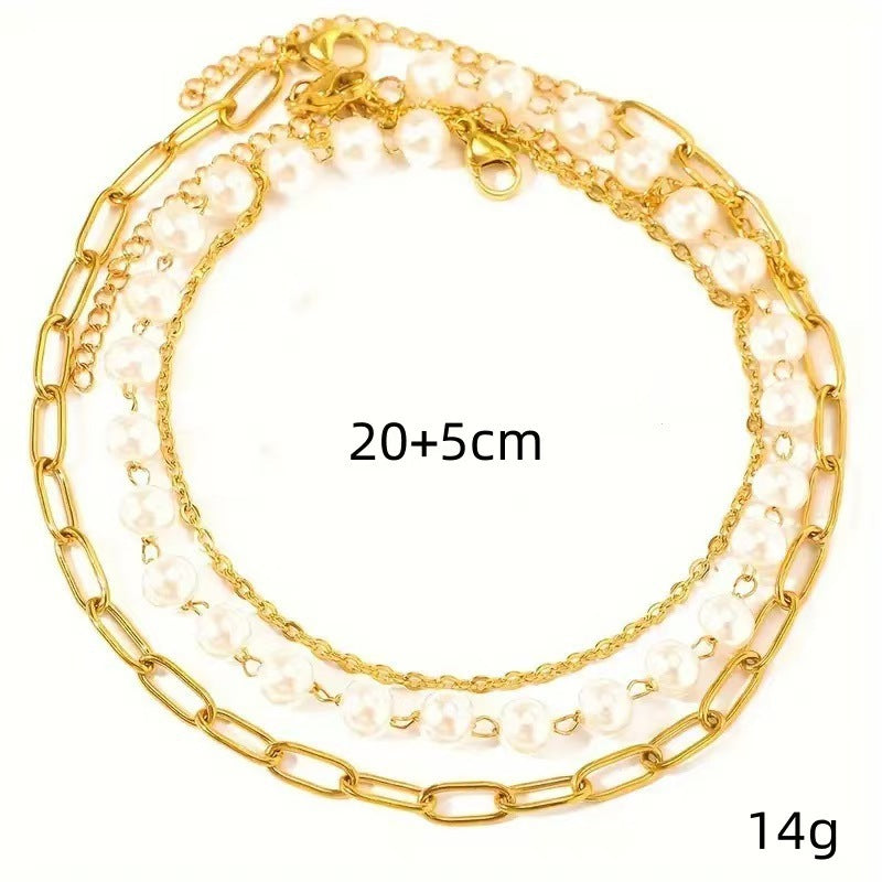 Elegantes Schichten Perlen- und Kettenarmband-Set Karnz