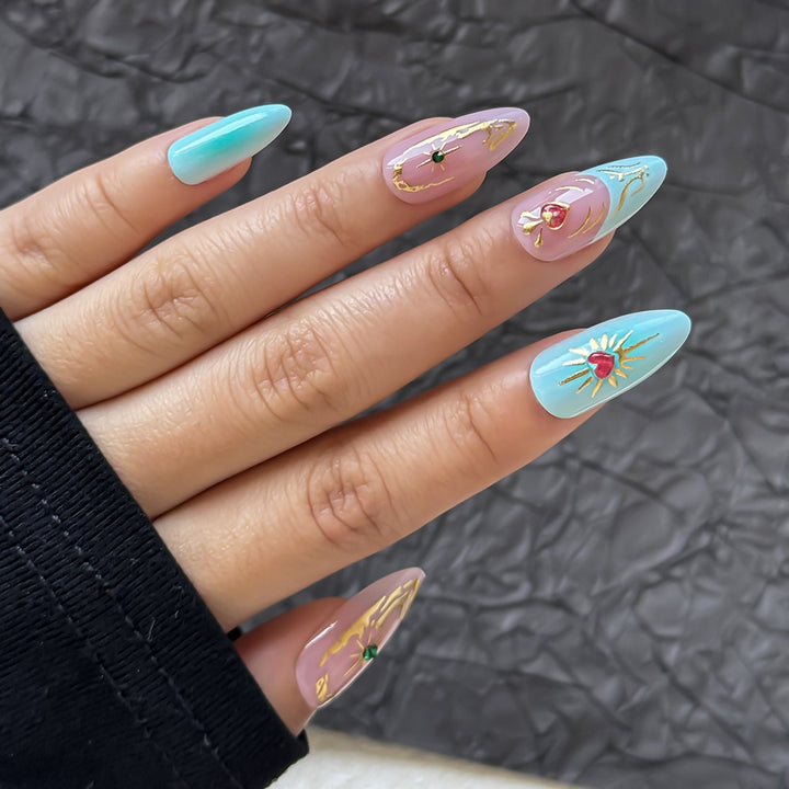 Künstlerisches Floral Verziertes Press-On Nagelset Karnz