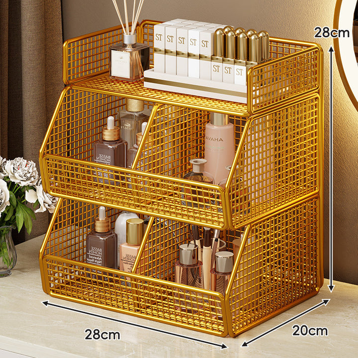 Zweischichtiger Metallgitter-Countertop-Vanity-Organizer-Regal mit erhöhtem Frontlippe