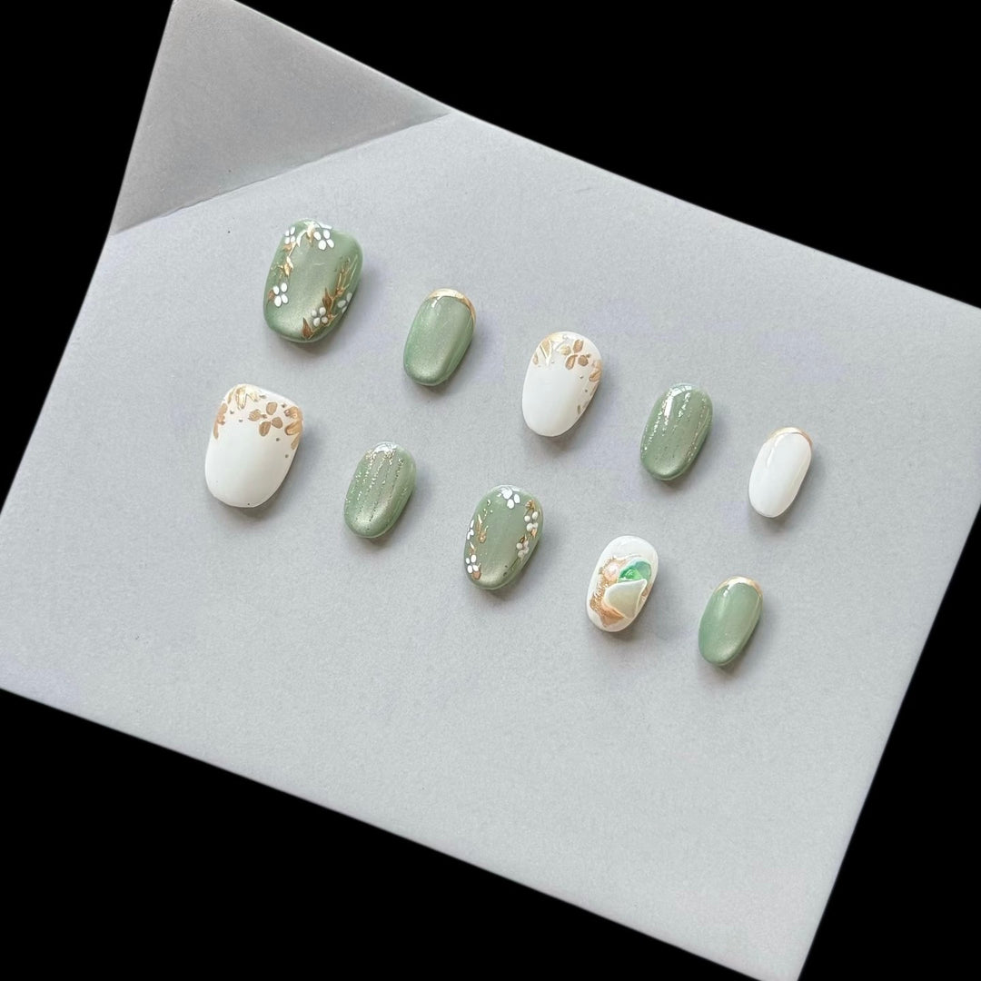 Künstlerisches Blumenglänzendes Press-On Nagelset