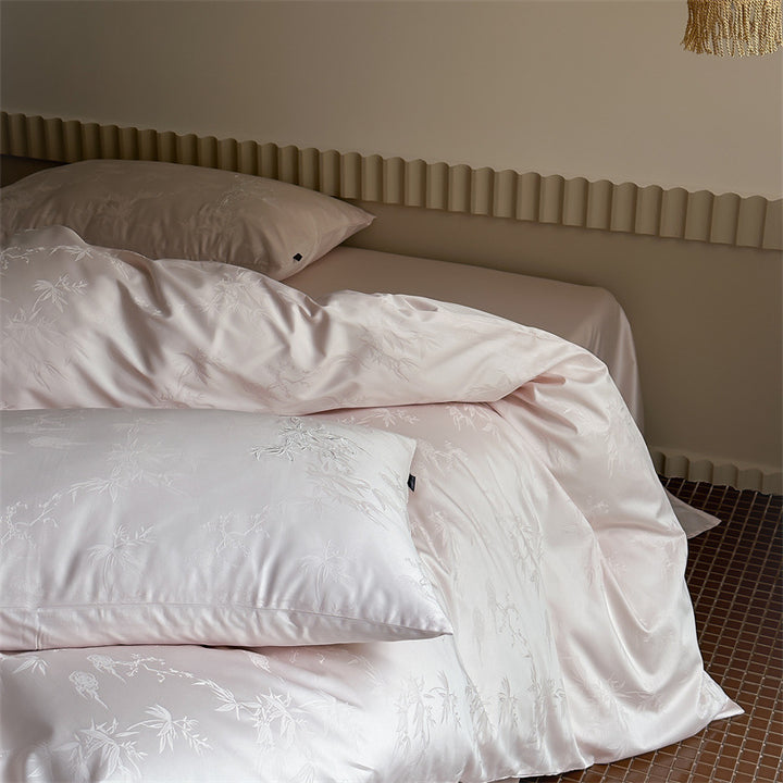 Luxuriöses Baumwollsatin-Bettwäscheset mit feinem Jacquard-Blumenrelief und seidigem Finish