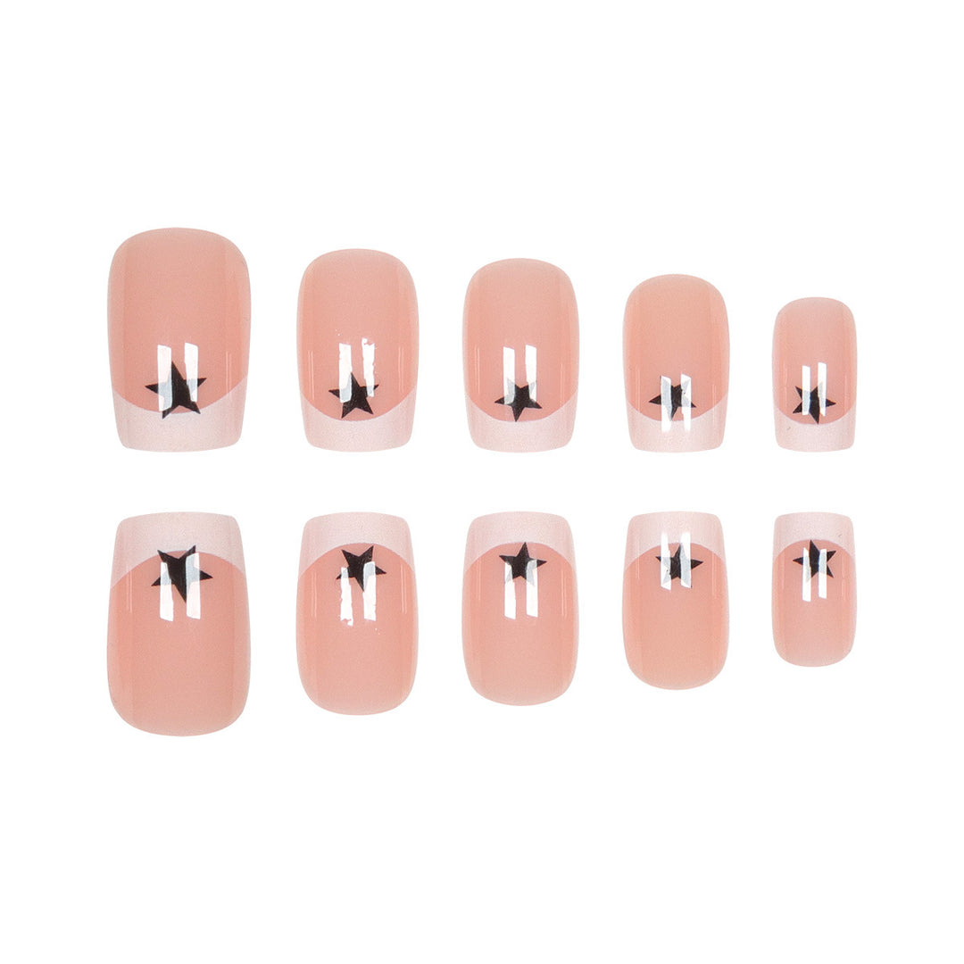 Künstlerische French Tip Press-On Nägel mit Sternakzenten Karnz