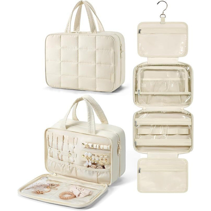 Schmuck-Organizer Tasche mit Abnehmbarem Haken und Transparenter Fächeraufteilung Karnz