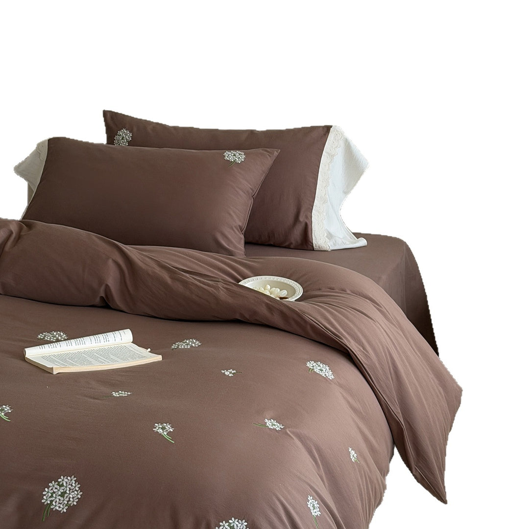 Romantisches Baumwollsatin-Bettwäsche-Set mit Häkelblüten-Applikation und Rüschensaum