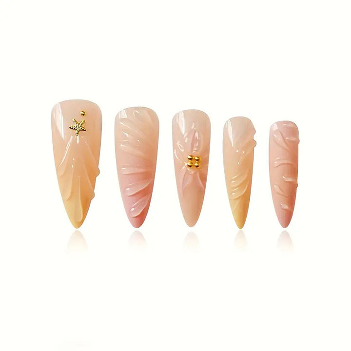 Künstlerische Press-On Nagelset mit Blumenmuster Karnz