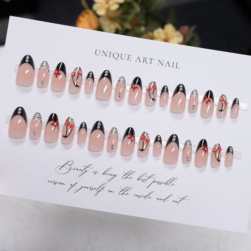 Künstlerisches Press-On Nagelkunstset mit Kirschdesign
