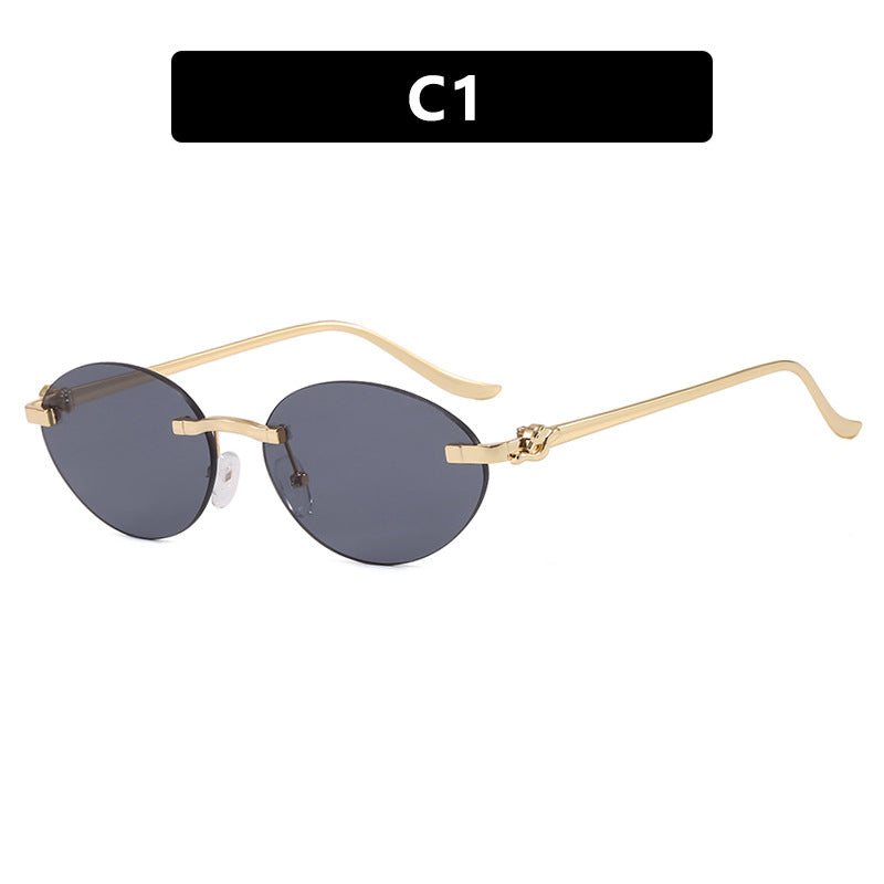 Damen elegante ovale Sonnenbrille mit goldenen Akzenten Karnz