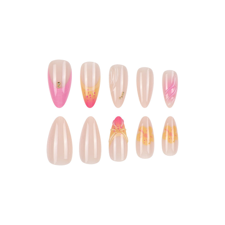 Floral Akzent Stiletto Press-On Nägel Karnz