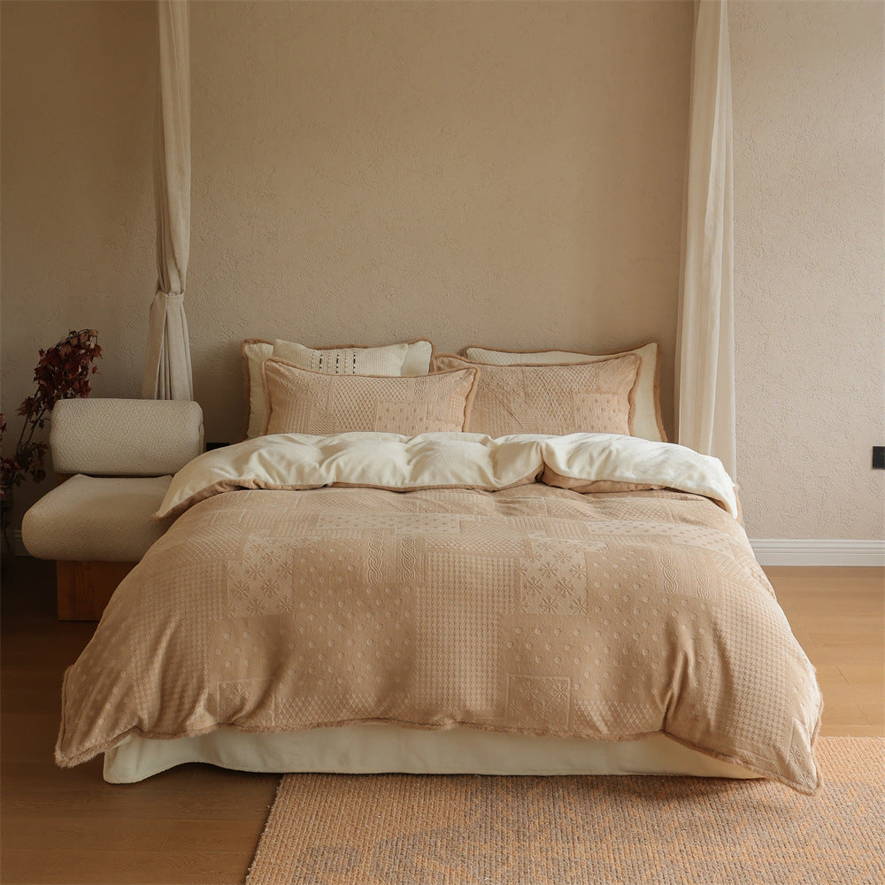 Wendbares Baumwoll-Jacquard-Bettwäsche-Set mit gesteppter Struktur und Kissenbezügen