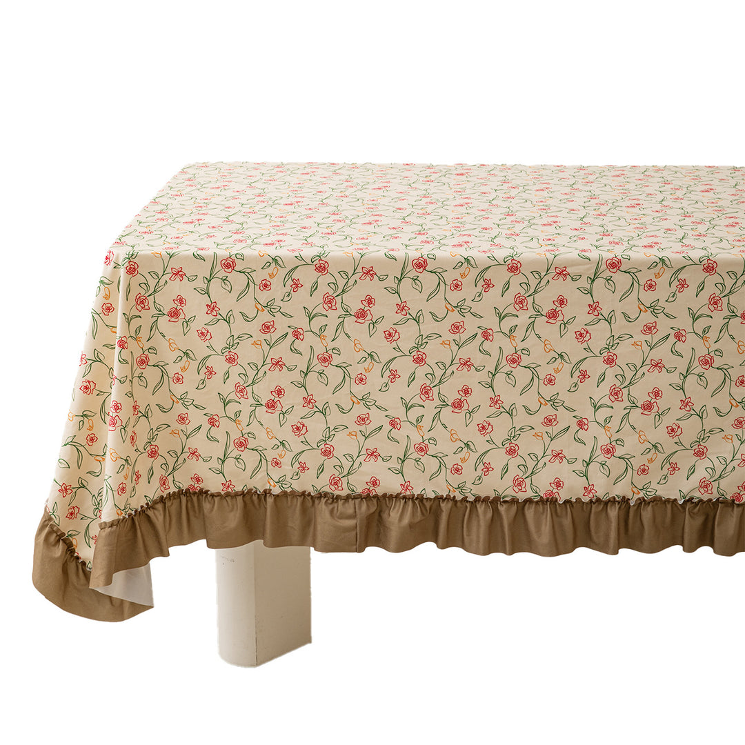 Tischdecke mit floraler Vintage-Print‑Optik und gerafftem Volant Karnz